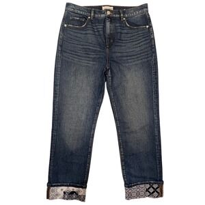 LOFT Straight Crop Jeans Dark Wash Boho Indie Cute Bandana Cuff‎ Size 28 (6)